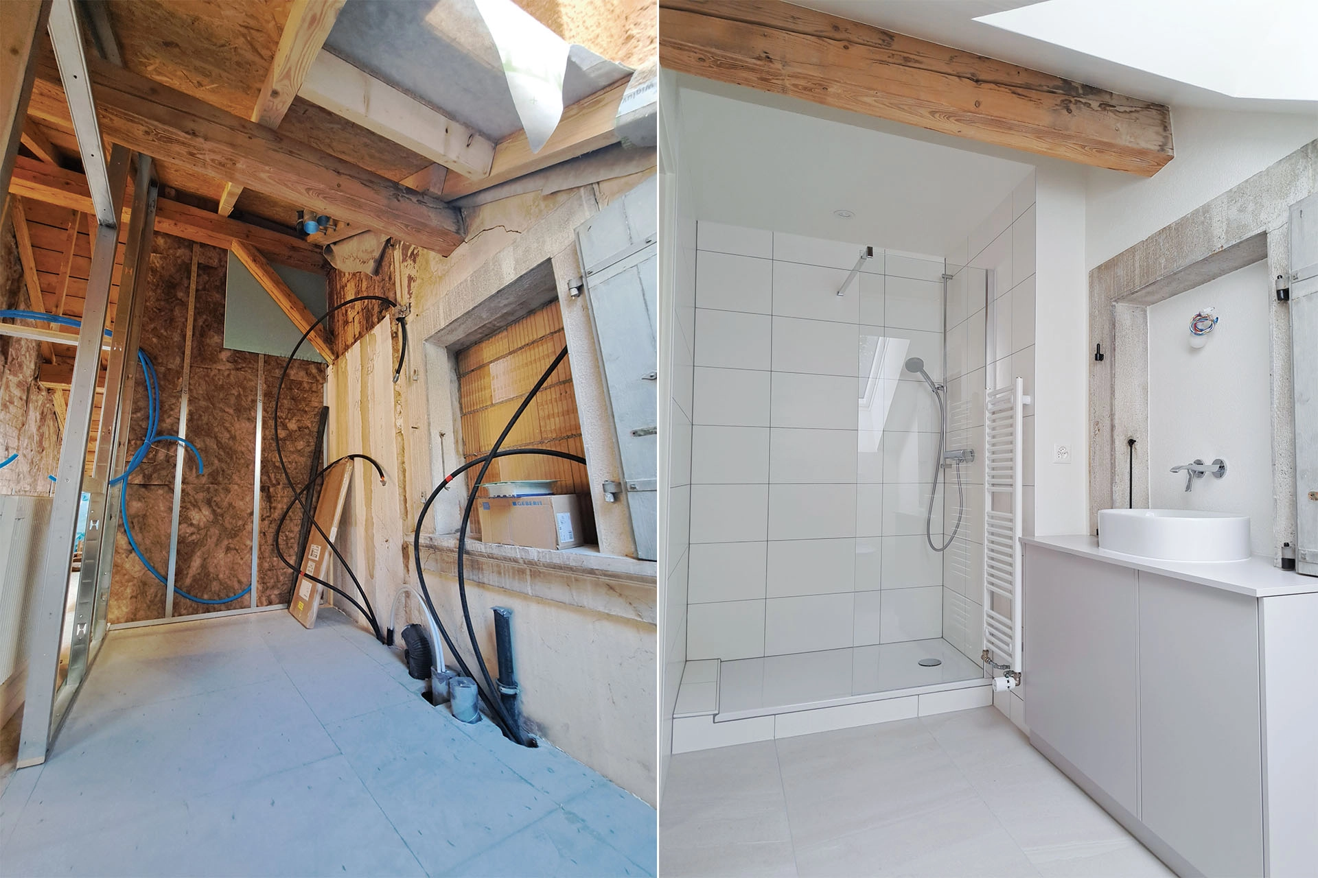 Espace douche avant-après travaux